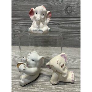 Small White Elephant Figurines Porcelain Ceramic Japan Lot of 3 Midcentury